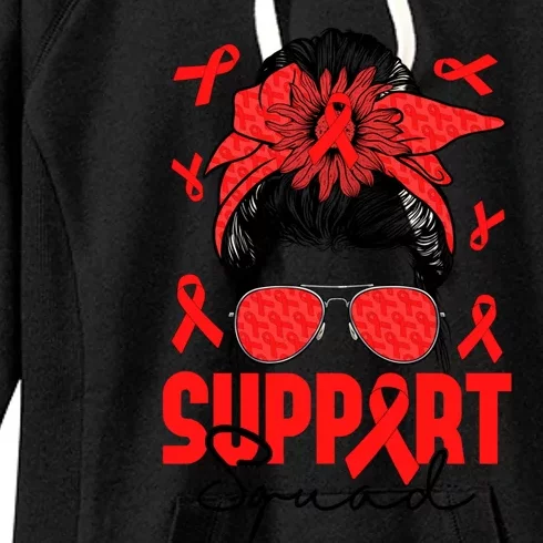 Messy Bun Support Squad Heart Disease Awareness Month Gift Women's Fleece Hoodie