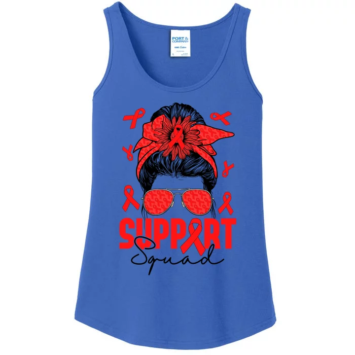 Messy Bun Support Squad Heart Disease Awareness Month Gift Ladies Essential Tank