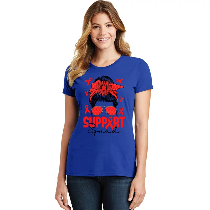 Messy Bun Support Squad Heart Disease Awareness Month Gift Women's T-Shirt