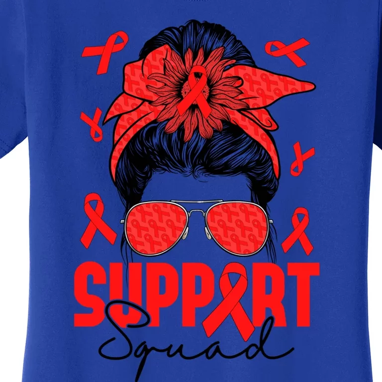 Messy Bun Support Squad Heart Disease Awareness Month Gift Women's T-Shirt