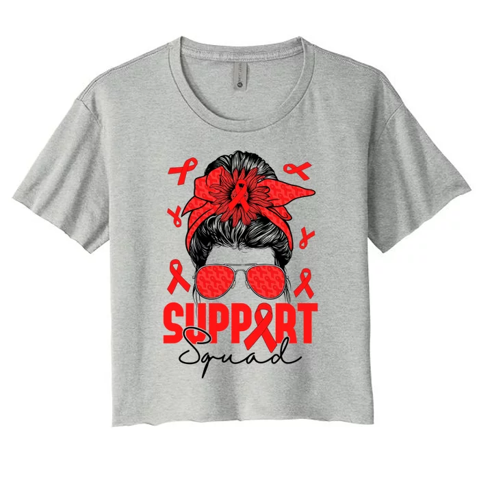 Messy Bun Support Squad Heart Disease Awareness Month Gift Women's Crop Top Tee