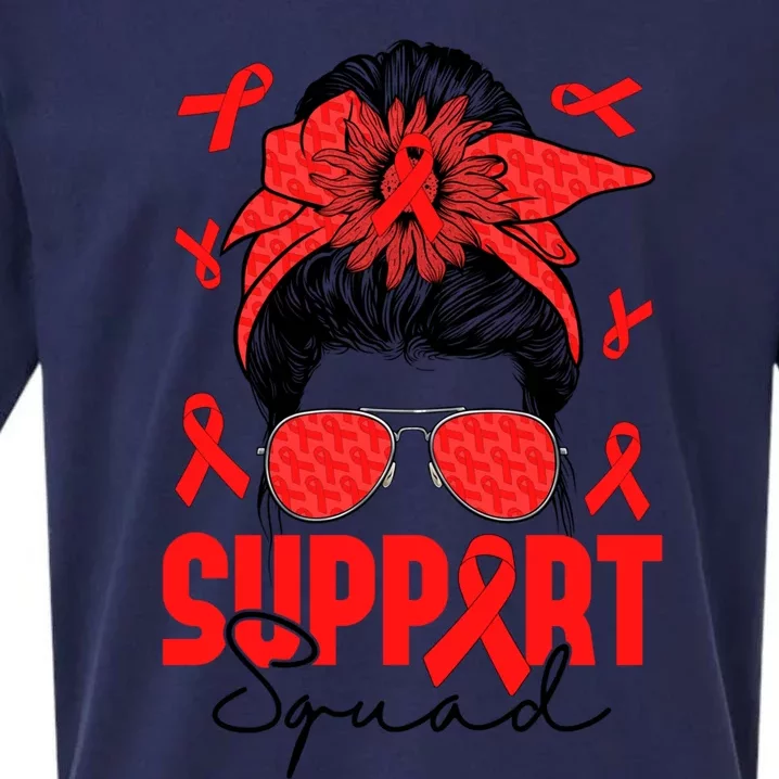 Messy Bun Support Squad Heart Disease Awareness Month Gift Sueded Cloud Jersey T-Shirt