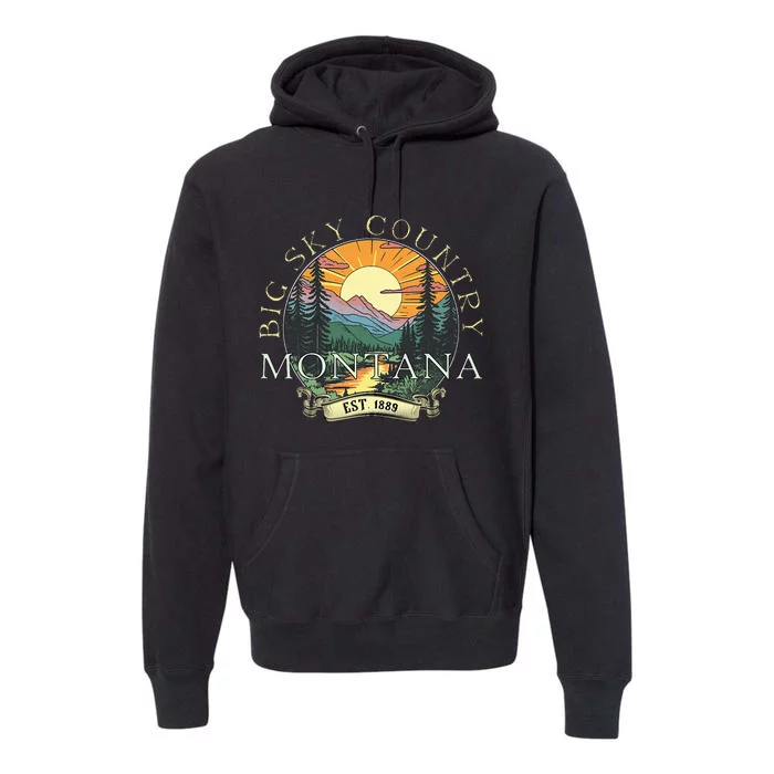 Montana Big Sky Country Mountains Vintage Premium Hoodie