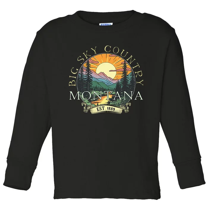 Montana Big Sky Country Mountains Vintage Toddler Long Sleeve Shirt