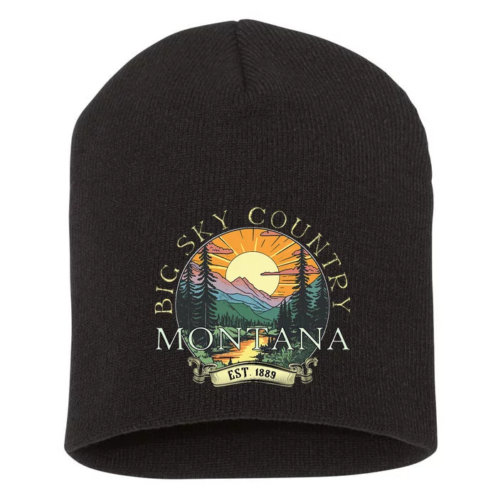 Montana Big Sky Country Mountains Vintage Short Acrylic Beanie