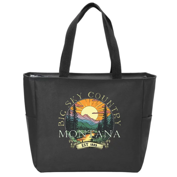 Montana Big Sky Country Mountains Vintage Zip Tote Bag