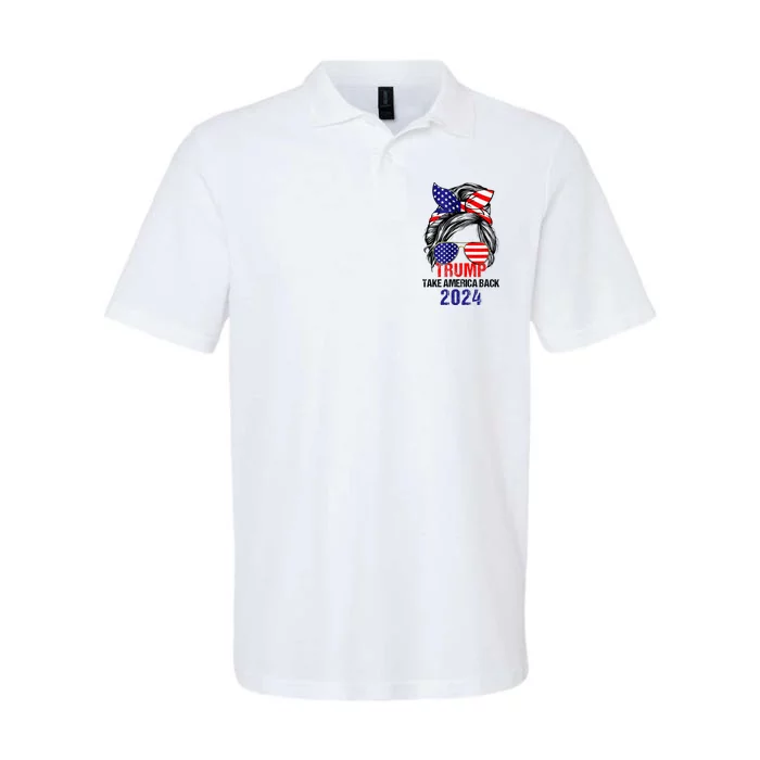 Messy Bun Support Trump 2024 Flag Take America Back Softstyle Adult Sport Polo