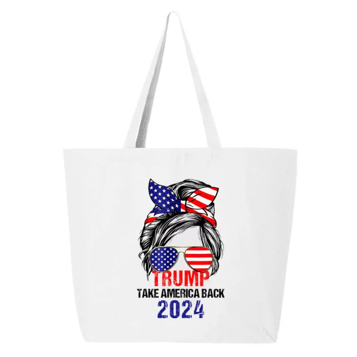 Messy Bun Support Trump 2024 Flag Take America Back 25L Jumbo Tote