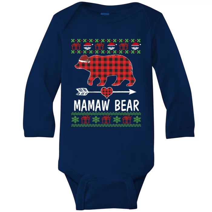 Mamaw Bear Santa Red Plaid Family Pajamas For Christmas Mama Gift Baby Long Sleeve Bodysuit