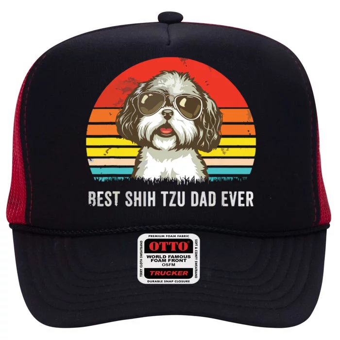 Men Best Shih Tzu Dad Ever Funny Shih Tzu Dad Gift Dog Lover High Crown Mesh Trucker Hat