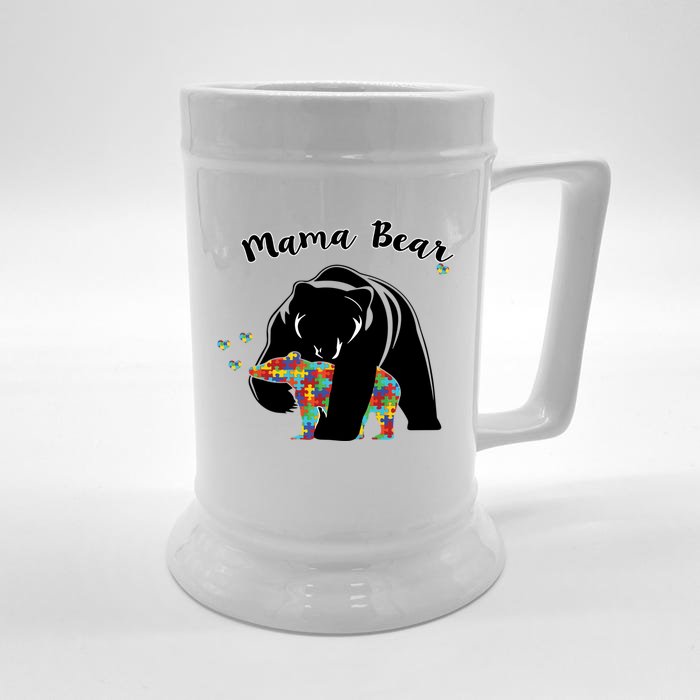 Mama Bear Support Love Autism Awareness Gift Front & Back Beer Stein