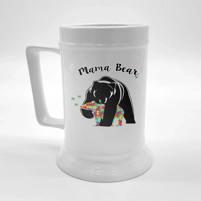 Mama Bear Support Love Autism Awareness Gift Front & Back Beer Stein