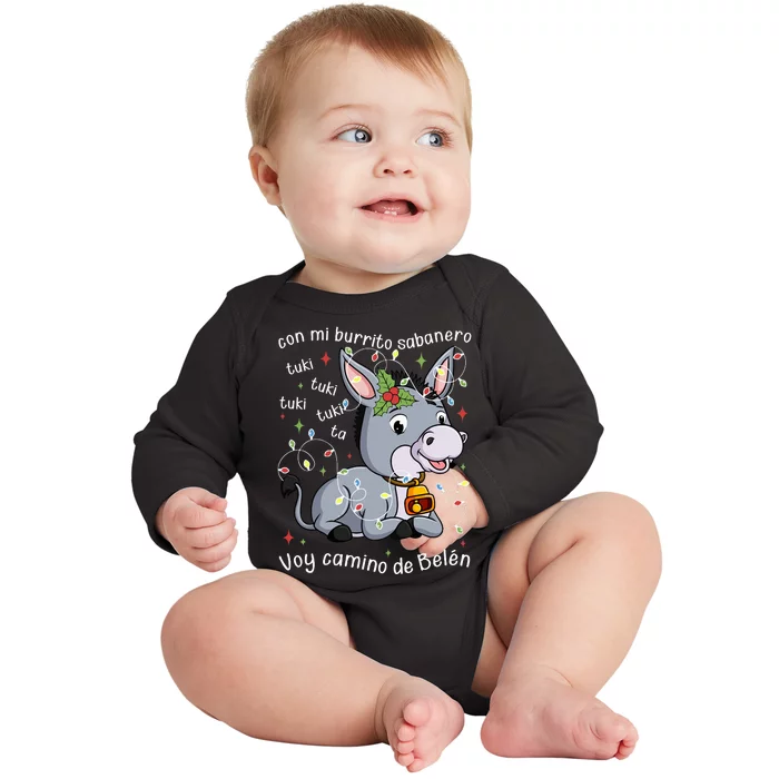 Mi Burrito Sabanero Mexican Tuki Tuki Donkey Latino Xmas Swea Baby Long Sleeve Bodysuit