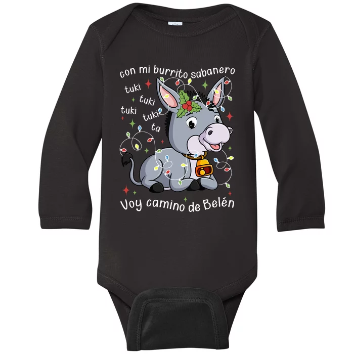 Mi Burrito Sabanero Mexican Tuki Tuki Donkey Latino Xmas Swea Baby Long Sleeve Bodysuit