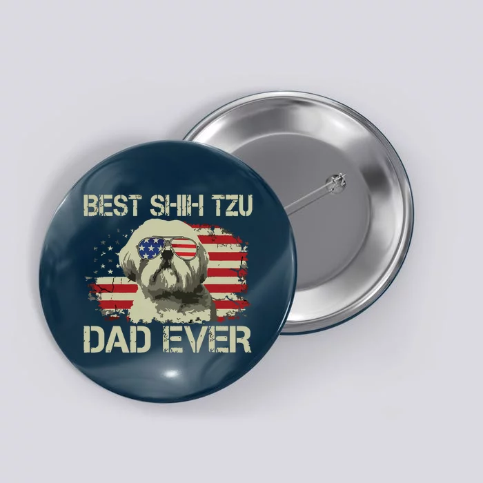 Men Best Shih Tzu Dad Ever T Dog Lover American Flag Gift Button