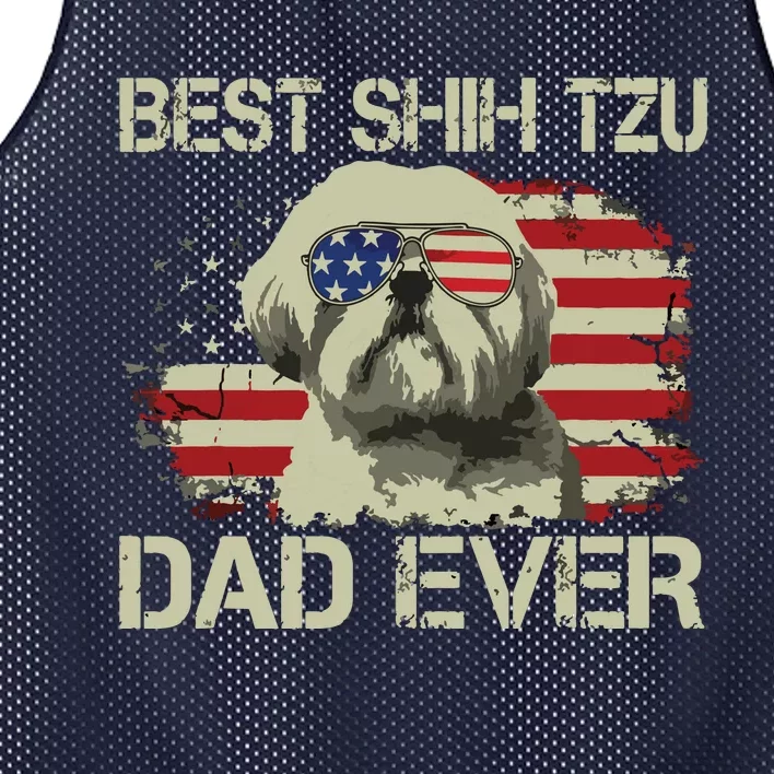 Men Best Shih Tzu Dad Ever T Dog Lover American Flag Gift Mesh Reversible Basketball Jersey Tank