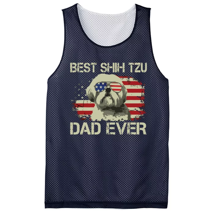 Men Best Shih Tzu Dad Ever T Dog Lover American Flag Gift Mesh Reversible Basketball Jersey Tank