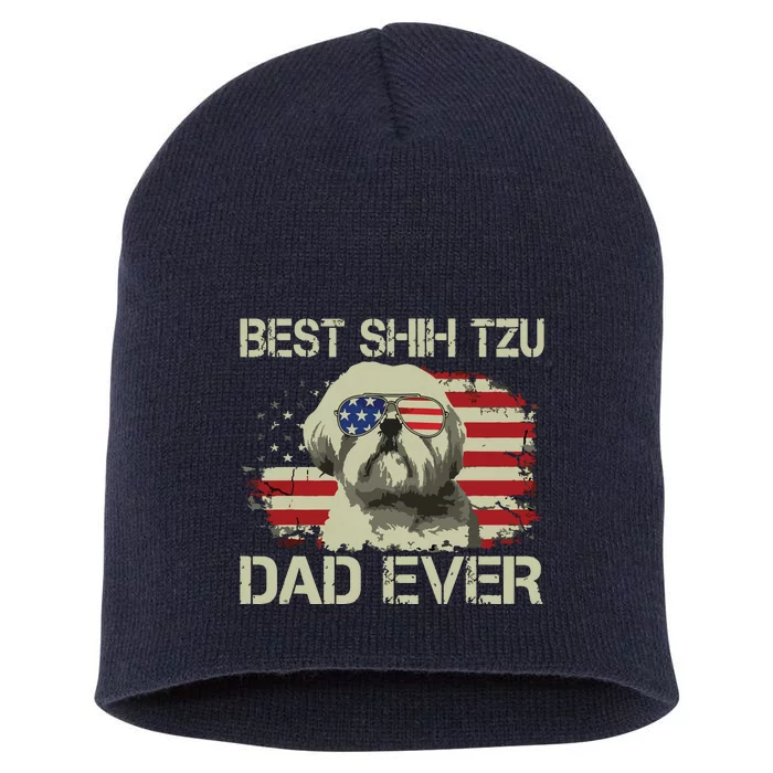 Men Best Shih Tzu Dad Ever T Dog Lover American Flag Gift Short Acrylic Beanie