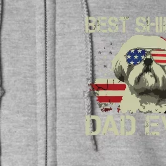 Men Best Shih Tzu Dad Ever T Dog Lover American Flag Gift Full Zip Hoodie