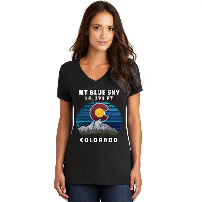 Mt Blue Sky Colorado Flag Mountain Styled Women's V-Neck T-Shirt