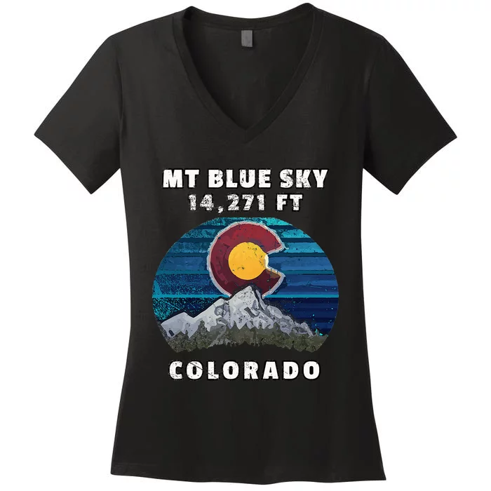 Mt Blue Sky Colorado Flag Mountain Styled Women's V-Neck T-Shirt