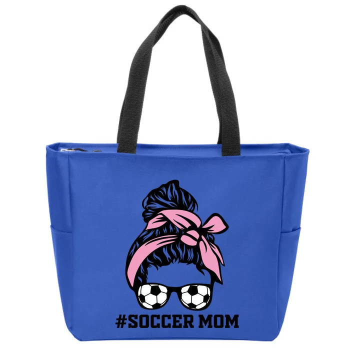 Messy Bun Soccer Mom Life Game Day Cheer Mom Gift Zip Tote Bag