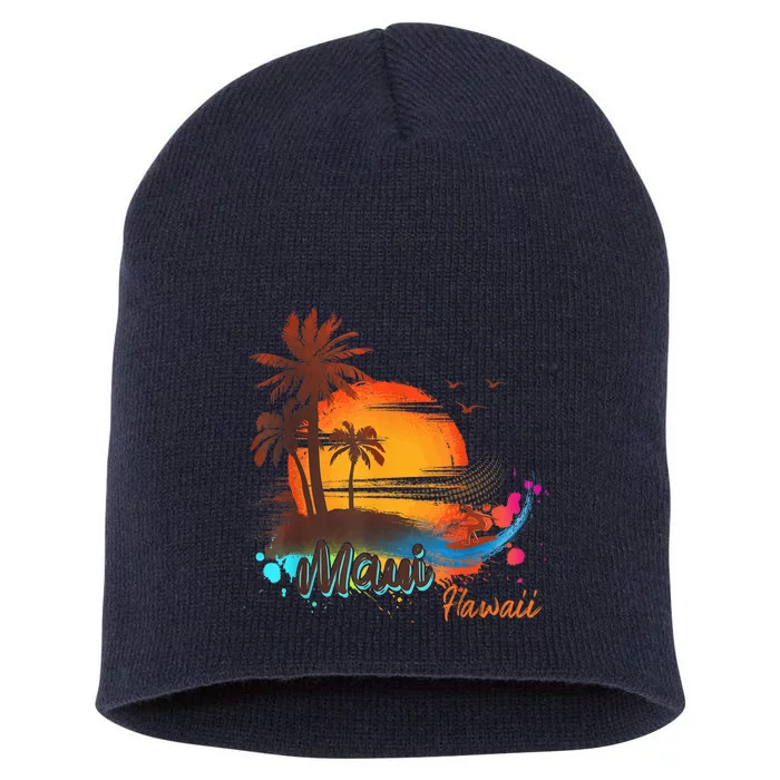 Maui-Hawaii Beach Summer Palm Trees Sunset Short Acrylic Beanie