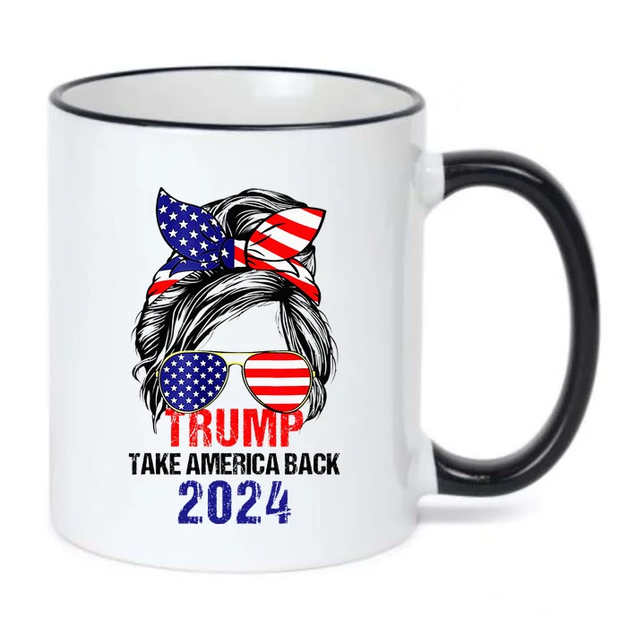 Messy Bun Support Trump 2024 Flag Take America Back Black Color Changing Mug