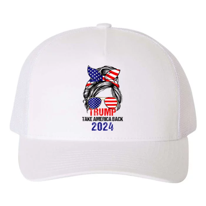 Messy Bun Support Trump 2024 Flag Take America Back Yupoong Adult 5-Panel Trucker Hat