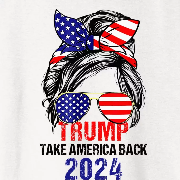 Messy Bun Support Trump 2024 Flag Take America Back Women's Crop Top Tee