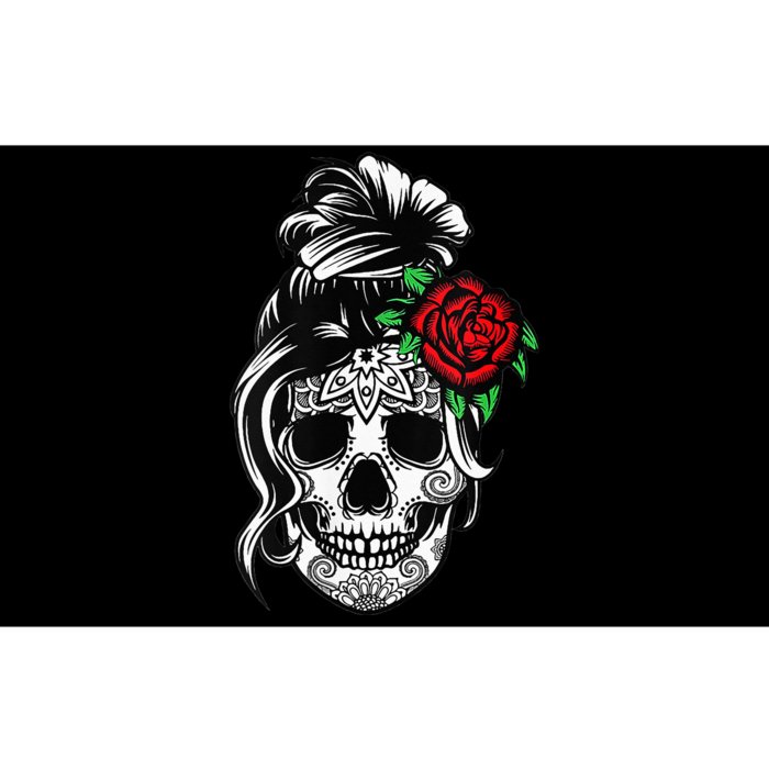 Messy Bun Skull Mom Halloween Dead Sugar Skull Bumper Sticker