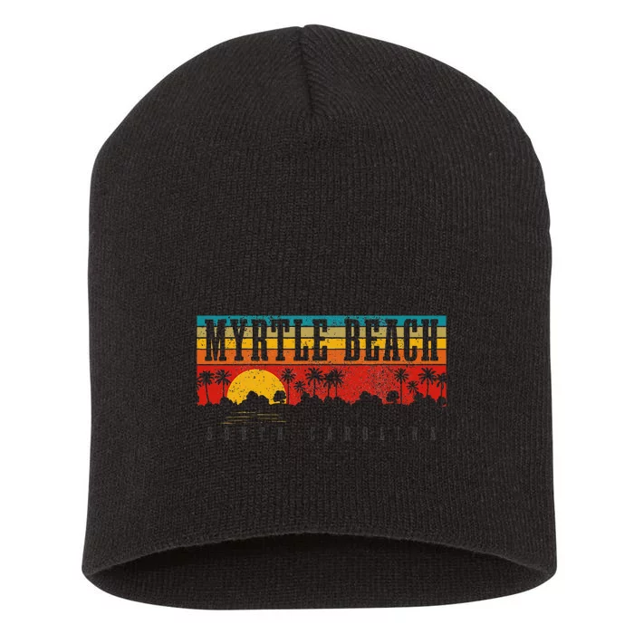 Myrtle Beach South Carolina Vintage Retro Sunset Surf Short Acrylic Beanie