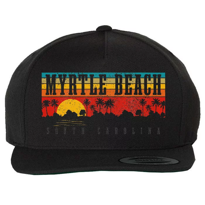 Myrtle Beach South Carolina Vintage Retro Sunset Surf Wool Snapback Cap