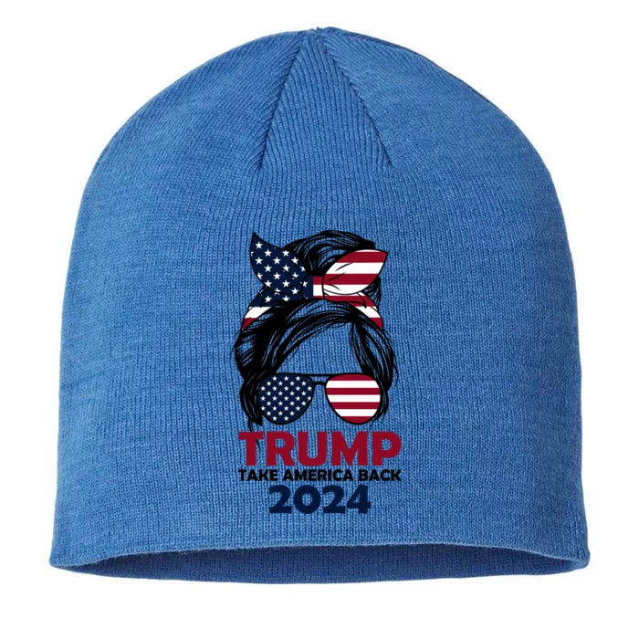 Messy Bun Support Trump 2024 Flag Take America Back Funny Gift 8 1/2in Sustainable Knit Beanie