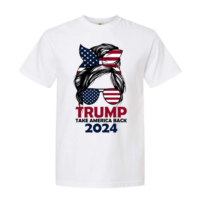 Messy Bun Support Trump 2024 Flag Take America Back Funny Gift Garment-Dyed Heavyweight T-Shirt