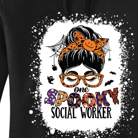 Messy Bun Spooky Social Worker Women Halloween School Worker Women's Pullover Hoodie