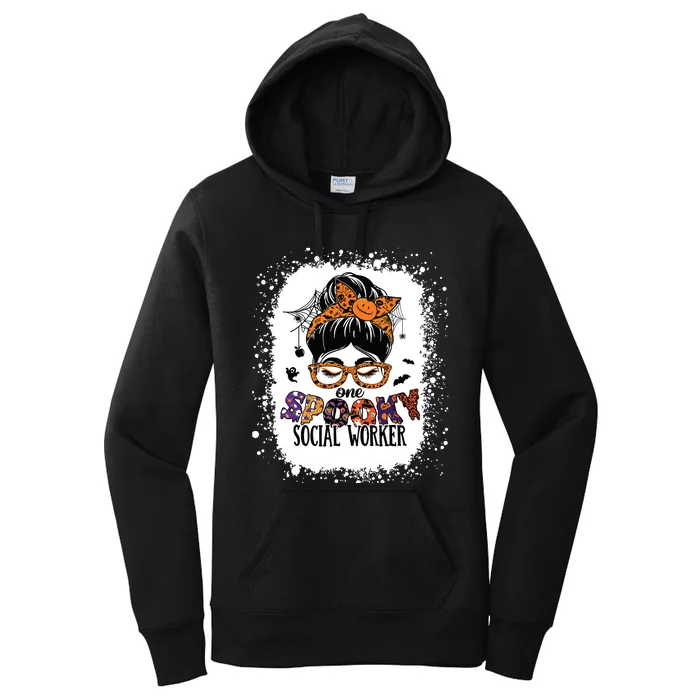 Messy Bun Spooky Social Worker Women Halloween School Worker Women's Pullover Hoodie