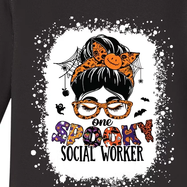 Messy Bun Spooky Social Worker Women Halloween School Worker Baby Long Sleeve Bodysuit