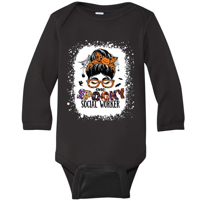 Messy Bun Spooky Social Worker Women Halloween School Worker Baby Long Sleeve Bodysuit