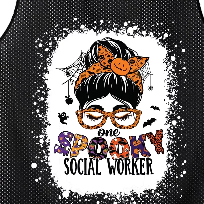 Messy Bun Spooky Social Worker Women Halloween School Worker Mesh Reversible Basketball Jersey Tank