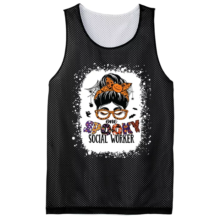 Messy Bun Spooky Social Worker Women Halloween School Worker Mesh Reversible Basketball Jersey Tank