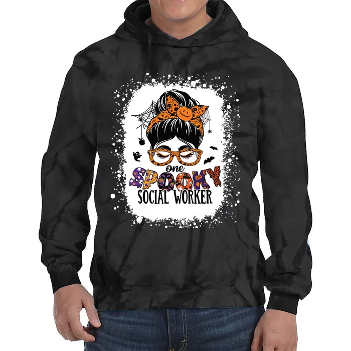 Messy Bun Spooky Social Worker Women Halloween School Worker Tie Dye Hoodie