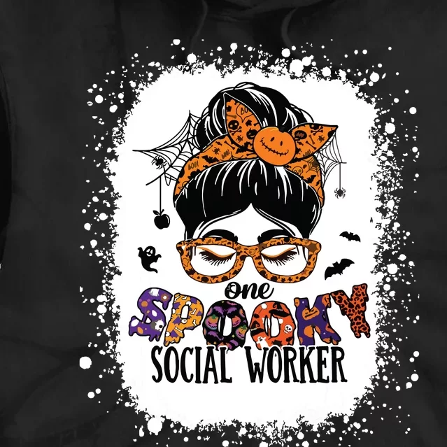 Messy Bun Spooky Social Worker Women Halloween School Worker Tie Dye Hoodie