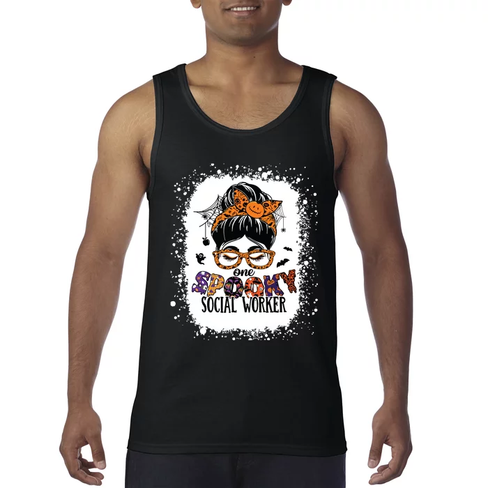 Messy Bun Spooky Social Worker Women Halloween School Worker Tank Top