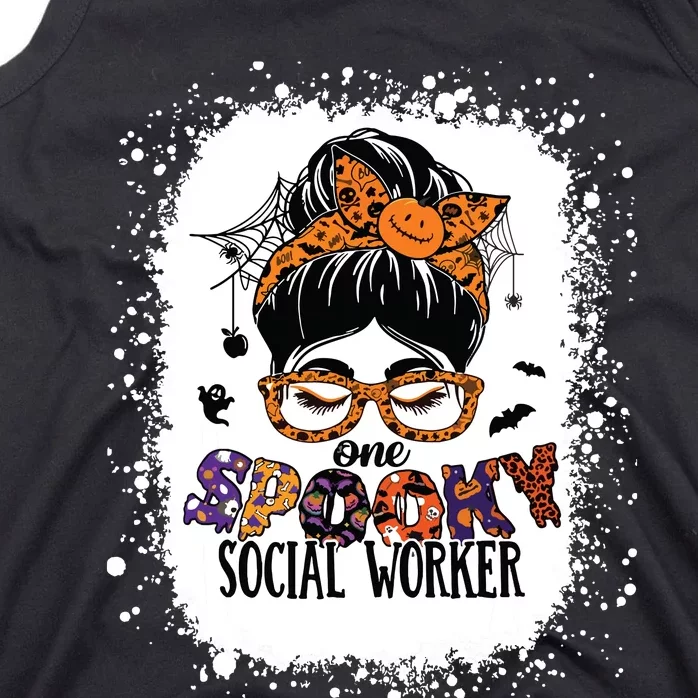 Messy Bun Spooky Social Worker Women Halloween School Worker Tank Top