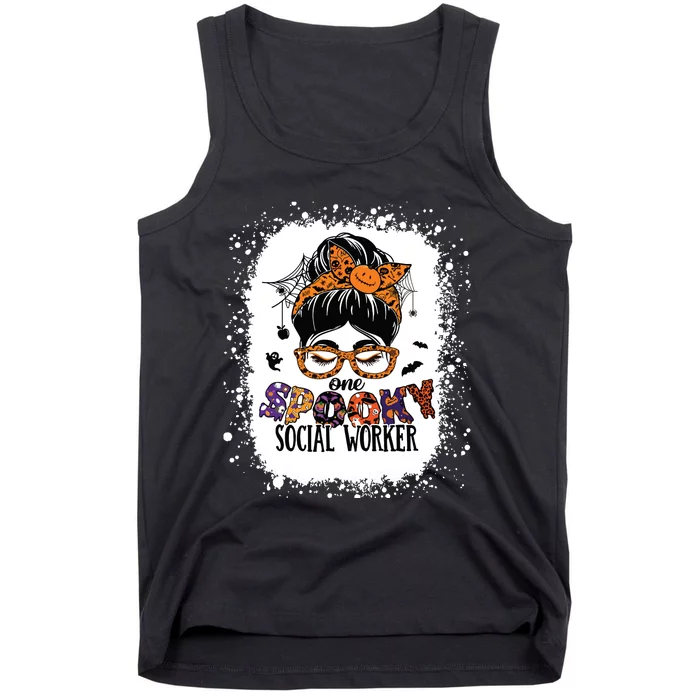 Messy Bun Spooky Social Worker Women Halloween School Worker Tank Top