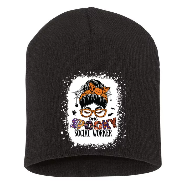 Messy Bun Spooky Social Worker Women Halloween School Worker Short Acrylic Beanie