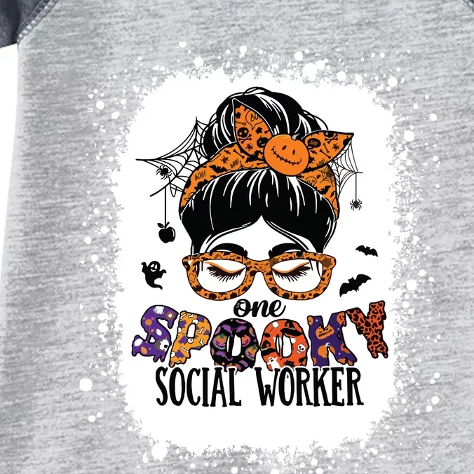 Messy Bun Spooky Social Worker Women Halloween School Worker Infant Baby Jersey Bodysuit