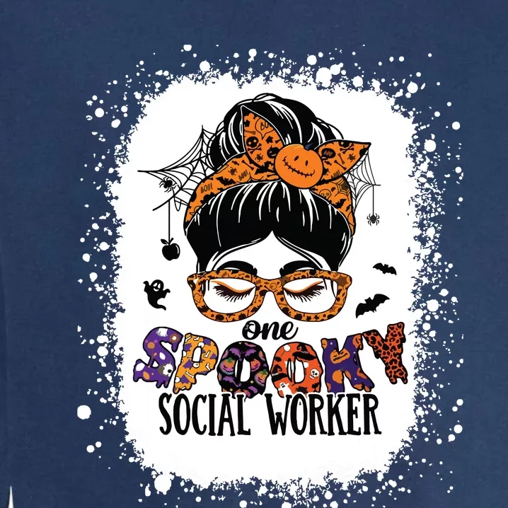 Messy Bun Spooky Social Worker Women Halloween School Worker Garment-Dyed Sweatshirt