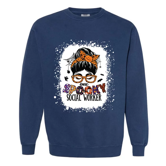 Messy Bun Spooky Social Worker Women Halloween School Worker Garment-Dyed Sweatshirt